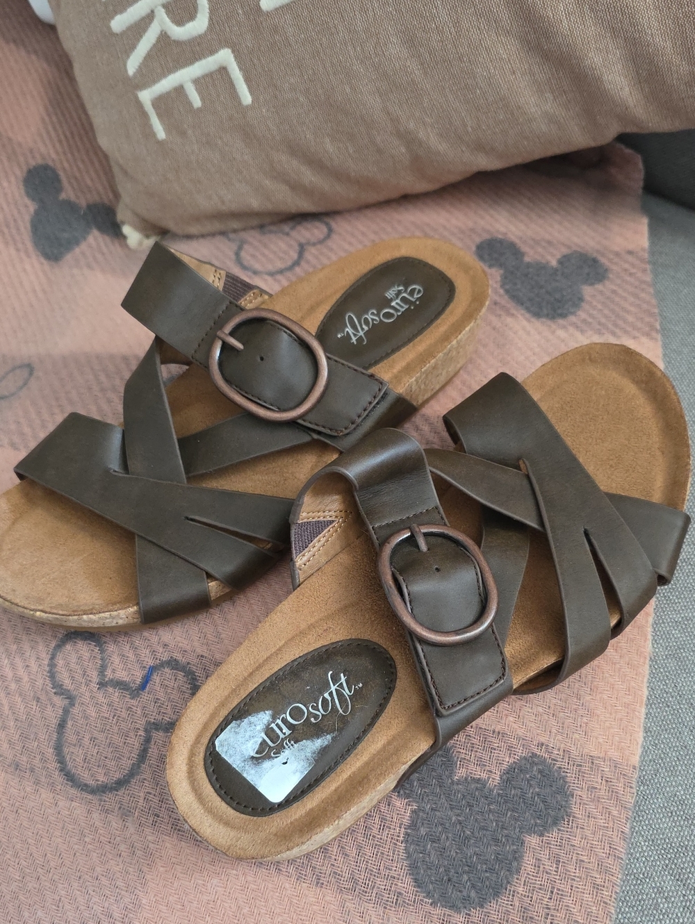 Eurosoft Women's Brown Slide Sandals with Buckle